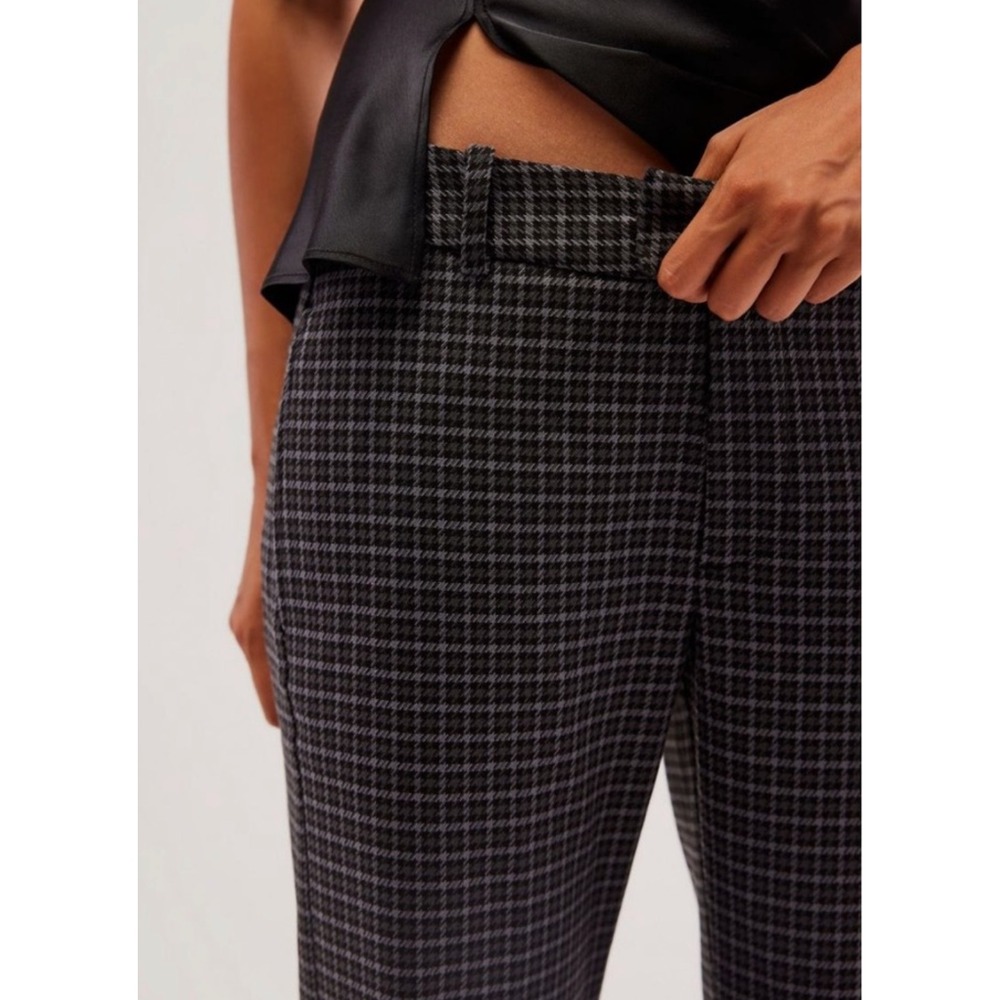 Free People Black Gray Houndstooth Flare Pants Front Pockets Size 4